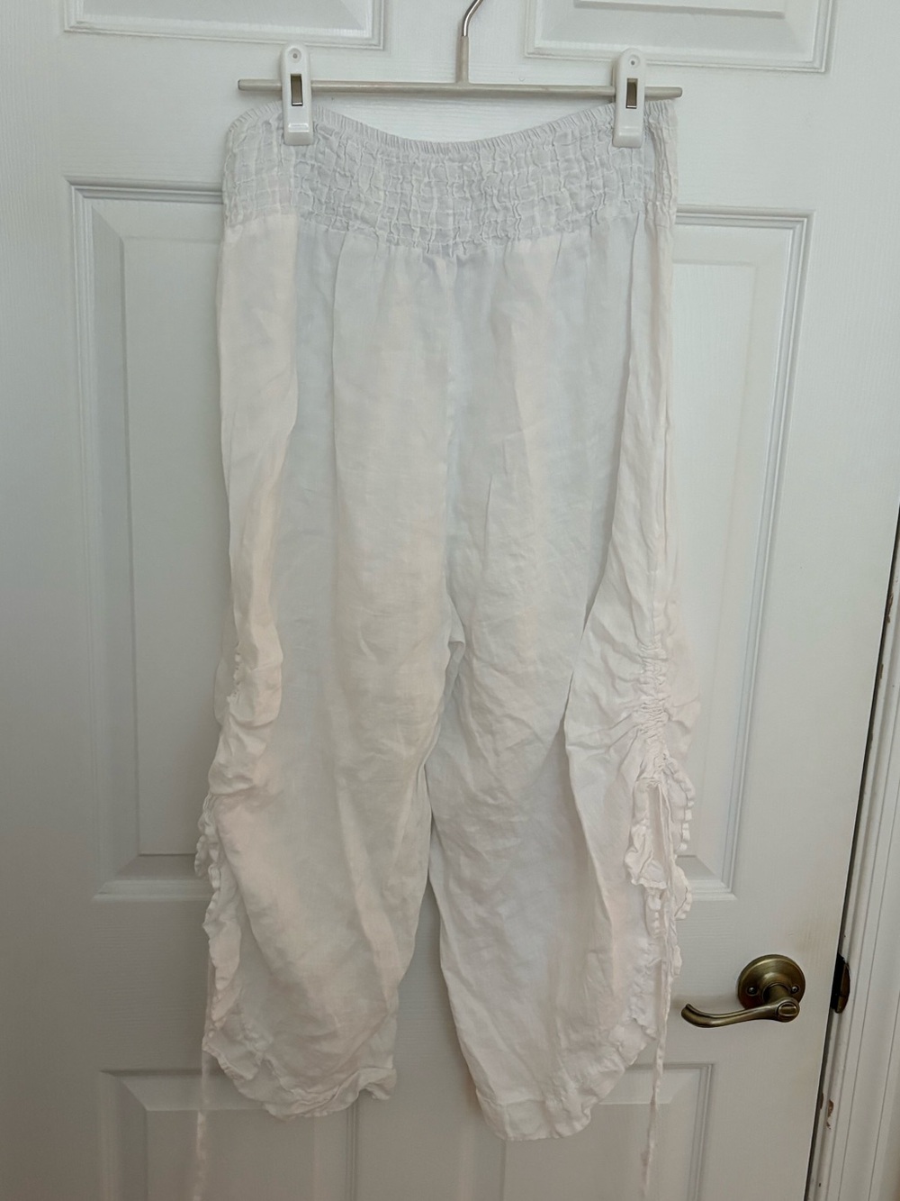 White Lightweight Elastic Waist Linen Pants - Picture 4 of 6